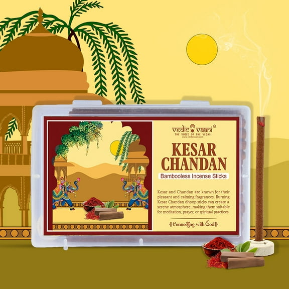 Kesar Chandan Dhoop Sticks – Natural Saffron & Sandalwood Aroma | Bambooless-Dhoop, Herbal Incense | Handcrafted (50 Counts )