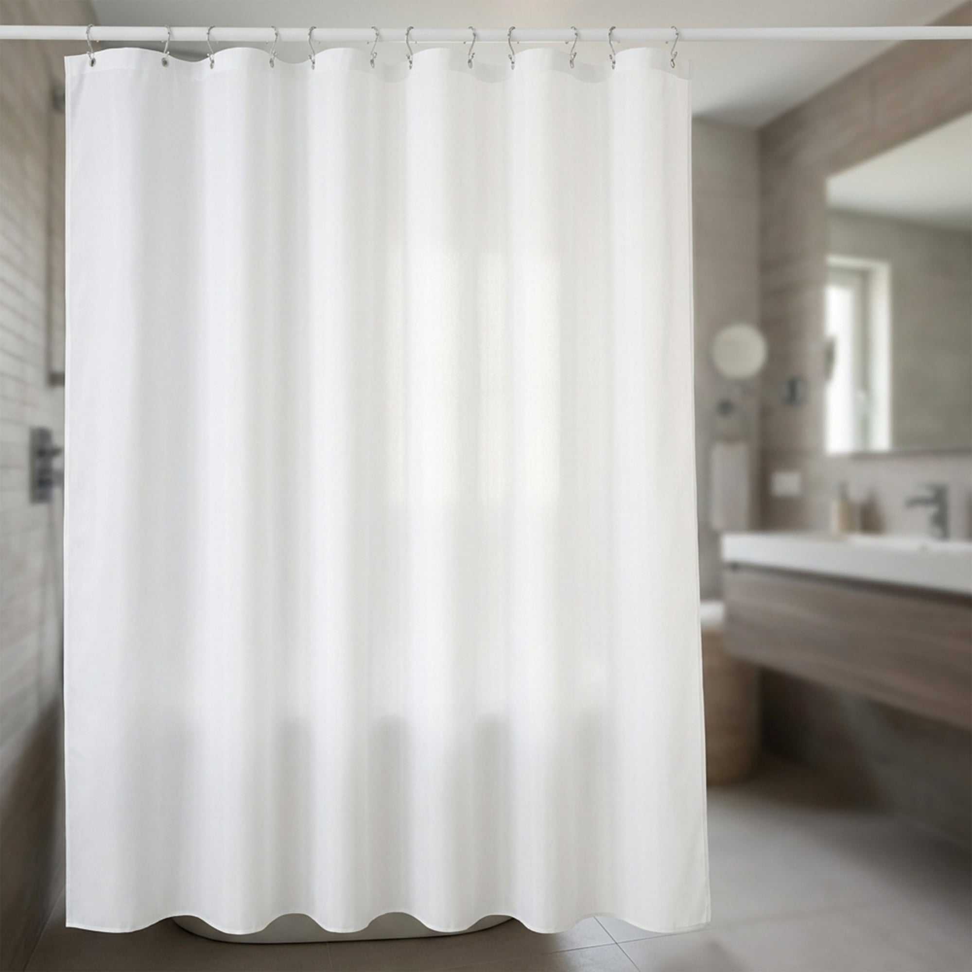 Unique Bargains Waterproof Shower Curtain Sets with 12 Plastic Hooks White 71"W x 71"L