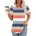 thumbnail image 2 of XIAfhje Womens Summer Tops Casual Soft Short Sleeved Round Neck Stripe Printed Top Pleated T Shirt Loose Business Tops Basic Plain Tee Blouses, 2 of 5