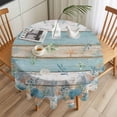 thumbnail image 3 of Summer Marine Life Round Tablecloth 60 inches Starfish Shells Corals Eucalyptus Wood Teal Waterproof Oil-Proof Table Cloth Round Table Cover for Holiday Party Picnic Dinner Decor Indoor Outdoor Use, 3 of 9