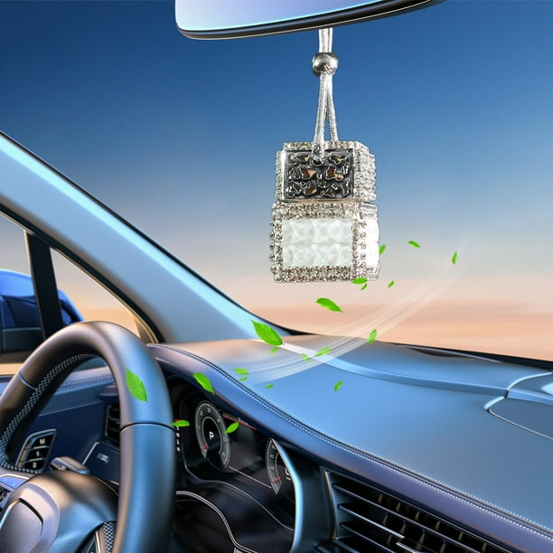 Colgante de botella de perfume de coche de diamante Ambientador colgante de vidrio vacío para espejo retrovisor, hogar, dormitorio - Recipiente de aromaterapia decorativo con incrustaciones de