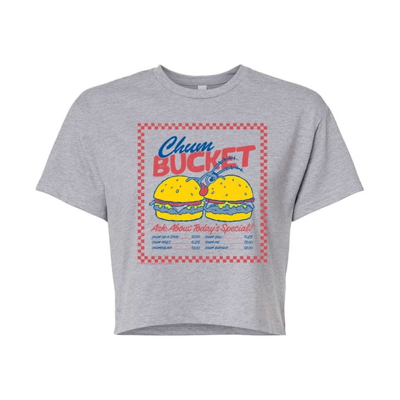 Spongebob Squarepants - Plankton Chum Bucket - Juniors Cropped Graphic T-Shirt