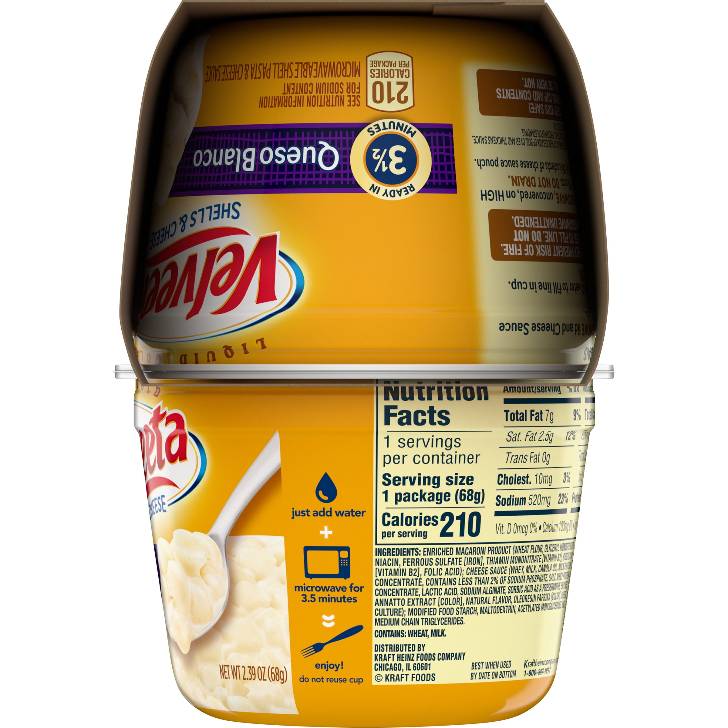 Velveeta Shells & Cheese Queso Blanco Microwavable Shell Pasta & Cheese Sauce, 4 ct Pack, 2.39 oz Cups