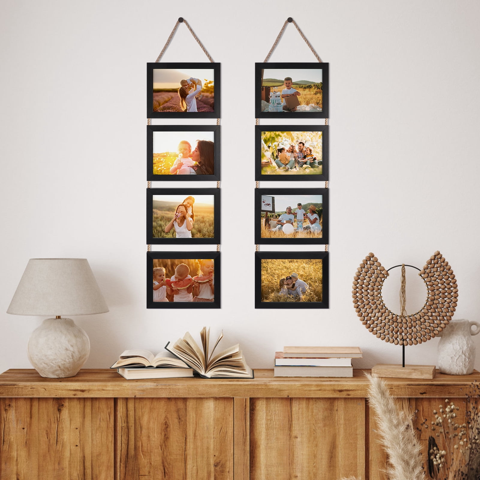 MEBRUDY 5x7 Hanging Collage Picture Frames Set of 2, Black 8 Opening Horizontal Frame for Wall Decor