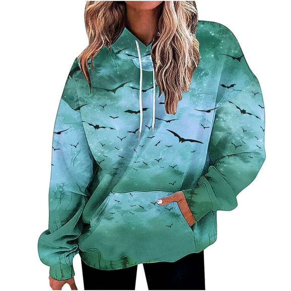 XMMSWDLA Womens Gradient Print Oversized Sweatshirt Drawstring Pullover with Pocket Trendy Sweater Tops Fashion Clothes