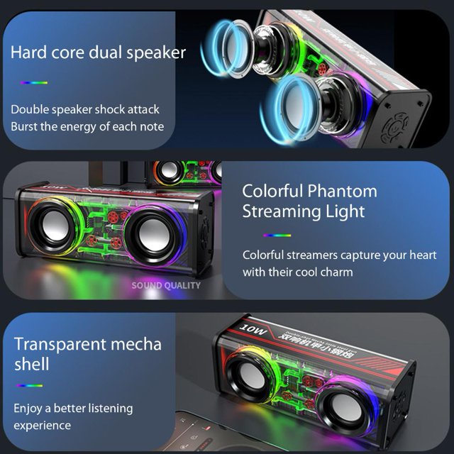Altavoces transparentes Mecha compatibles con Bluetooth 5.0 1800mAh para fiesta (negro) Ndcxsfigh Para estrenar
