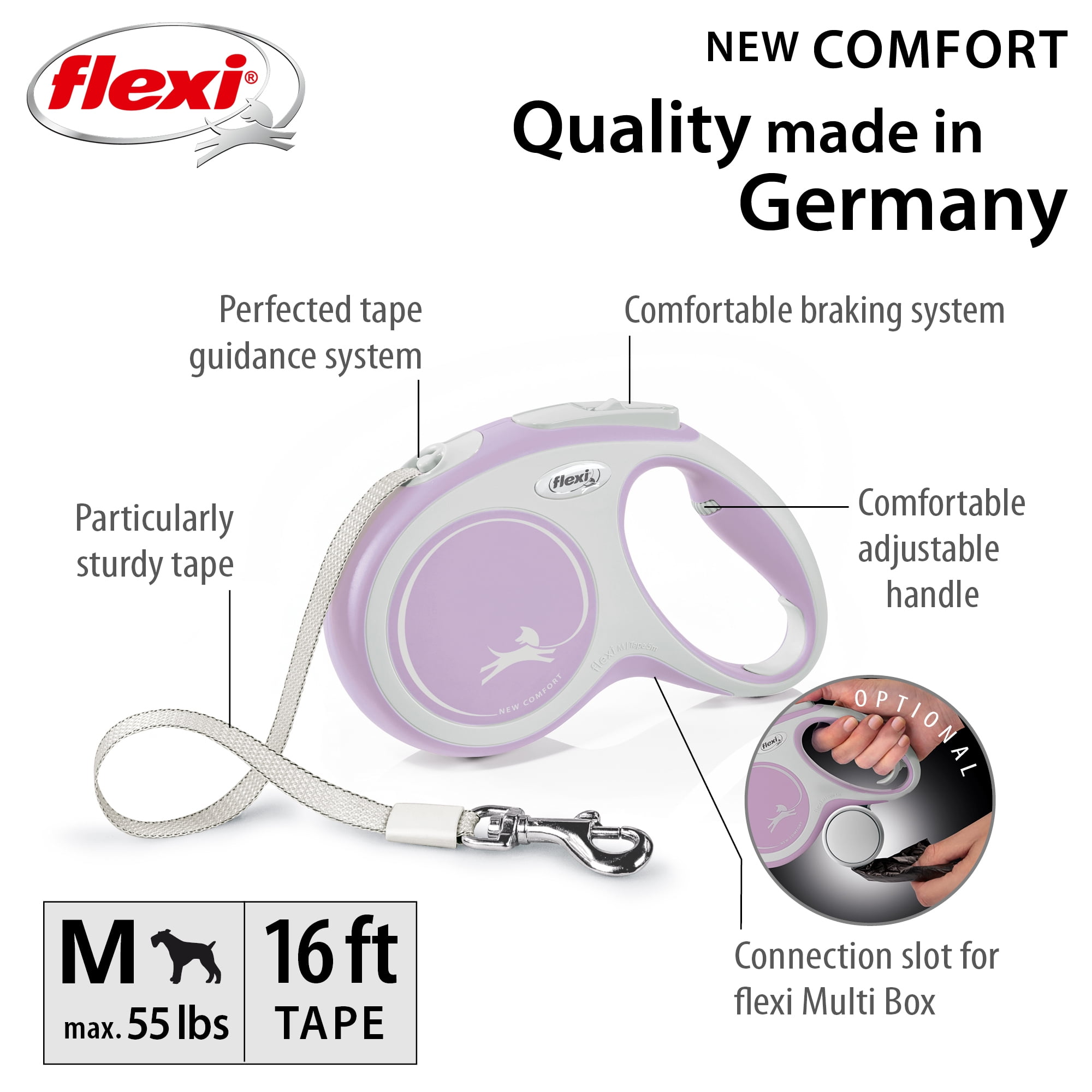 Flexi New Comfort Medium Tape Retractable Dog Leash, 16 ft (For Dogs up to 55 lbs)