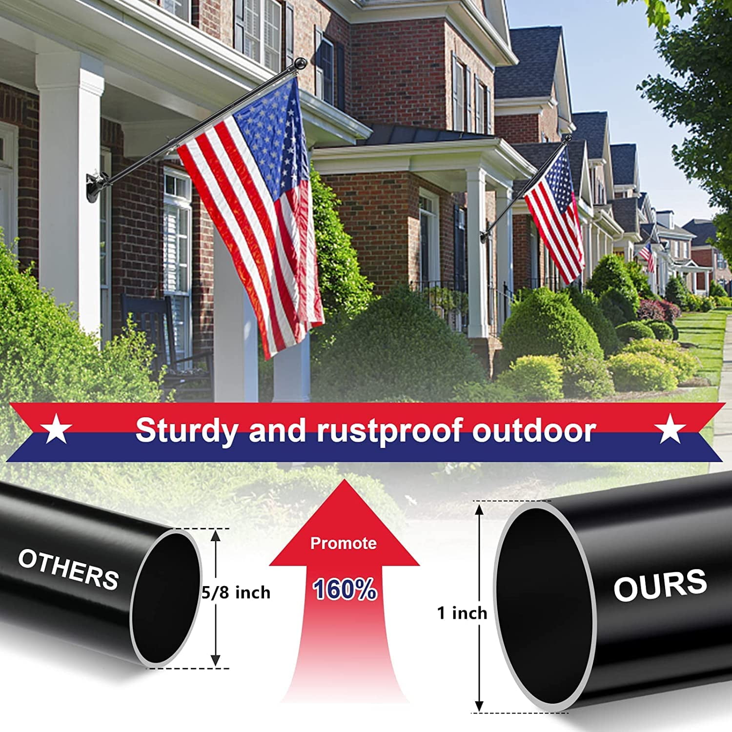 2PCS Flag Pole for Outside House, 2 Angle Bracket for Grommet Flags,Banner,Garden Flag,for Outdoor Porch,Yard