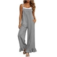 thumbnail image 2 of SAWOBUUN Womens Wide Leg Jumpsuit Adjustable Straps Casual Overalls Ruffled Hem Loose Fit Sleeveless Jumpsuits, 2 of 9