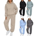 thumbnail image 2 of 2 Pcs/Set Women Sport Top Pants Set Hooded Long Sleeve Pure Color Hoodie Stretchy Waist Loose Ankle-banded Trousers Casual Fitness Tracksuit Daily Outfit, 2 of 8