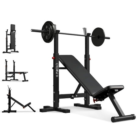 Mikolo Weight Bench Set  660LBS Foldable Bench Press with Squat Rack  Multi-functional Adjustable Flat Incline Bench for Chest  Shoulder Home Gym Equipment  Black