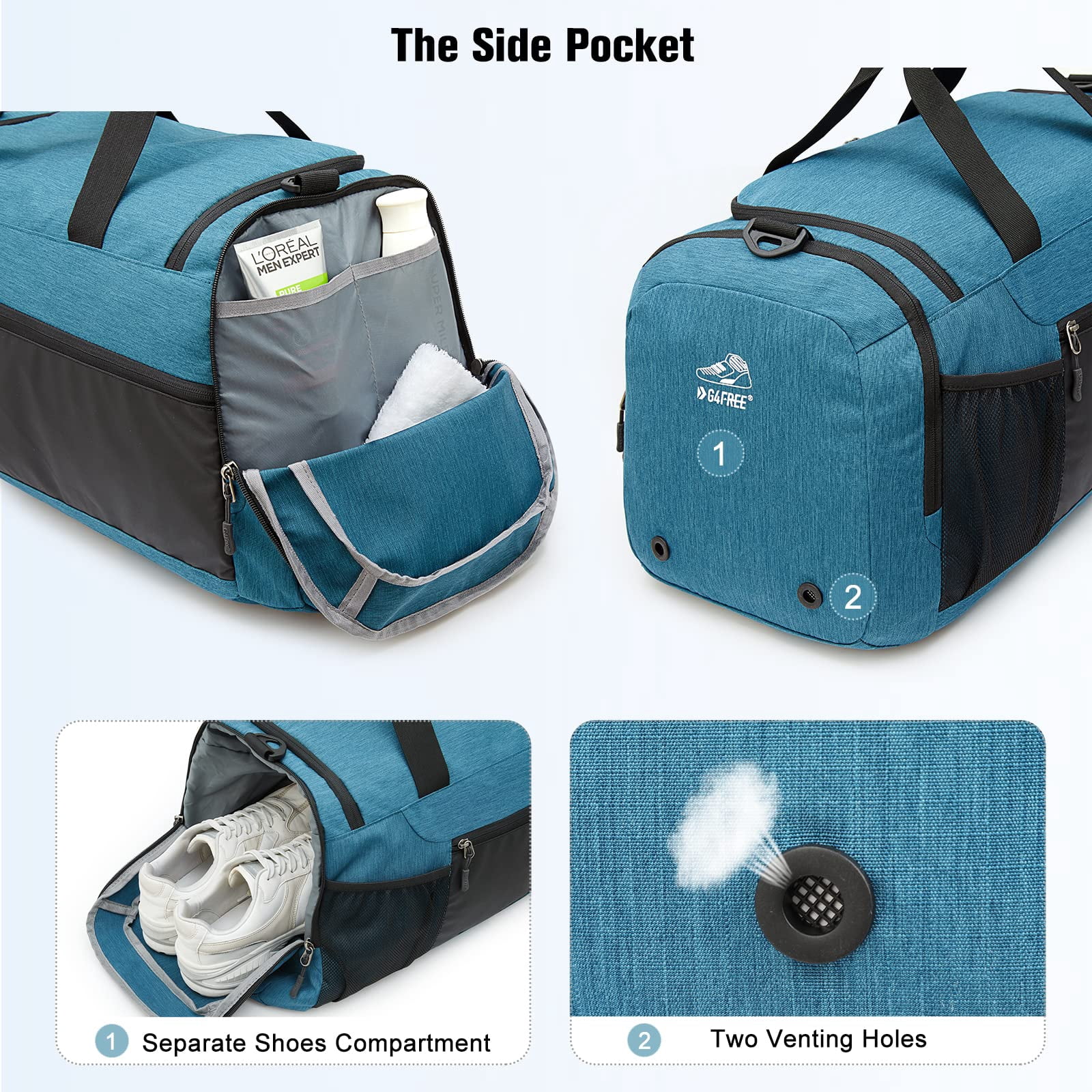 G4Free Sports Travel Duffel Bag 45L/60L with Shoe Compartment and Wet Pocket for Men and Women