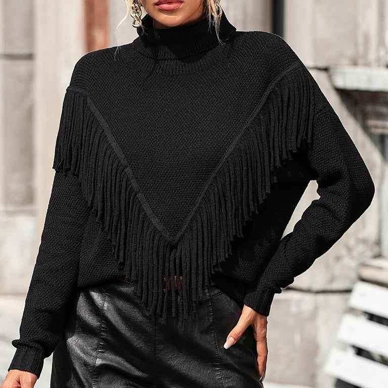 DeHolifer Women's Oversized Fringe Tassel Sweater Long Sleeve