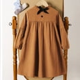 thumbnail image 3 of OGLCCG Girls Lantern Long Sleeve Dress Kids Flowy Pleated Crewneck A-Line Fall Dresses Birthday Princess Dress(Brown,7-8 Years), 3 of 3