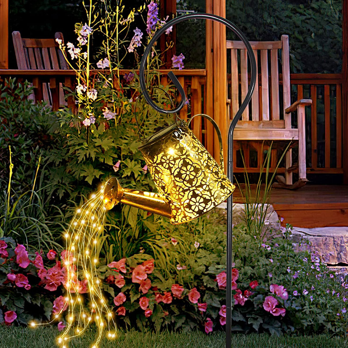 Toorise Outdoor Solar Kettle Lamp with Fairy Light Strings Retro Metal