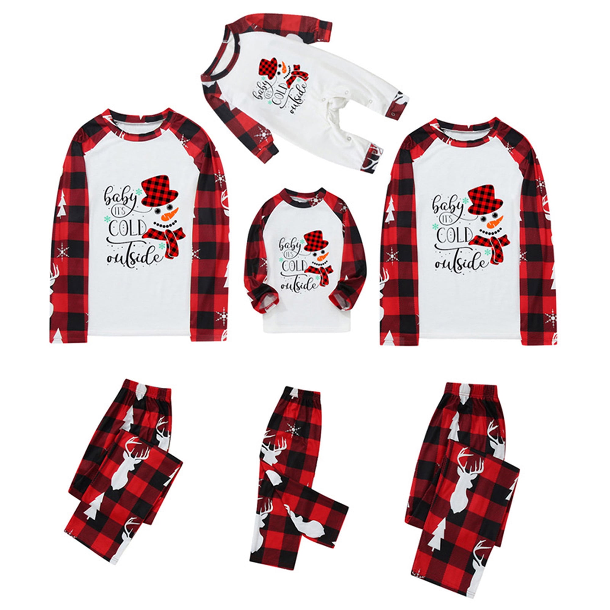 Christmas Pajamas for Family Matching PJs Sets Xmas Print Top and Plaid ...