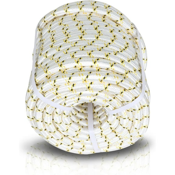 OTTULUR 3/4 Inch 150 Feet 24 Strand Braided Rope 44 KN Breaking Strength Polyester Rope Suitable for Swing Camping Tree Work White Yellow Black