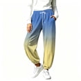 thumbnail image 3 of Women Gradient Print Jogger Pants Elastic High Waist Drawstring Sweatpants Loose Casual Trousers with Side Pockets Cuffed Ankle Soft Pants for Daily Wear Blue XL, 3 of 9