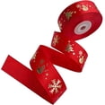 thumbnail image 1 of 22 Meters Christmas Ribbon Satin Ribbons Printed with Gold Christmas Tree Snowman Snowflakes,, 1 of 5