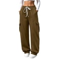 thumbnail image 2 of Dzrciro Cargo Pants for Women, Drawstring Elastic Waist Trousers with Side Pockets, Lightweight Athletic Baggy Pants S-2XL, 2 of 7