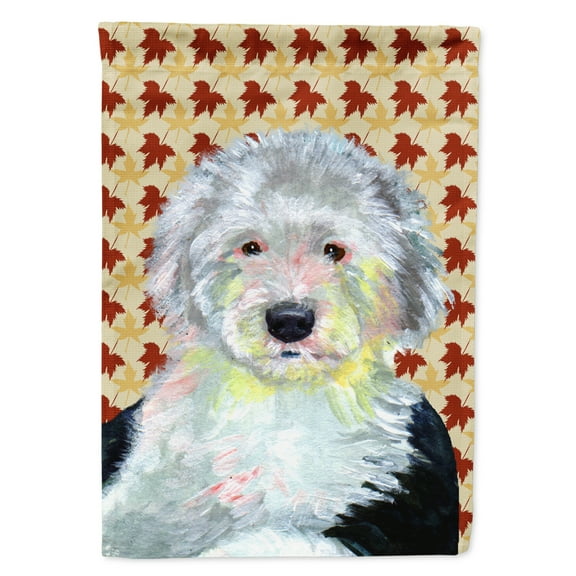 Carolines Treasures LH9126-FLAG-PARENT Old English Sheepdog Fall Leaves Portrait Flag  multicolor