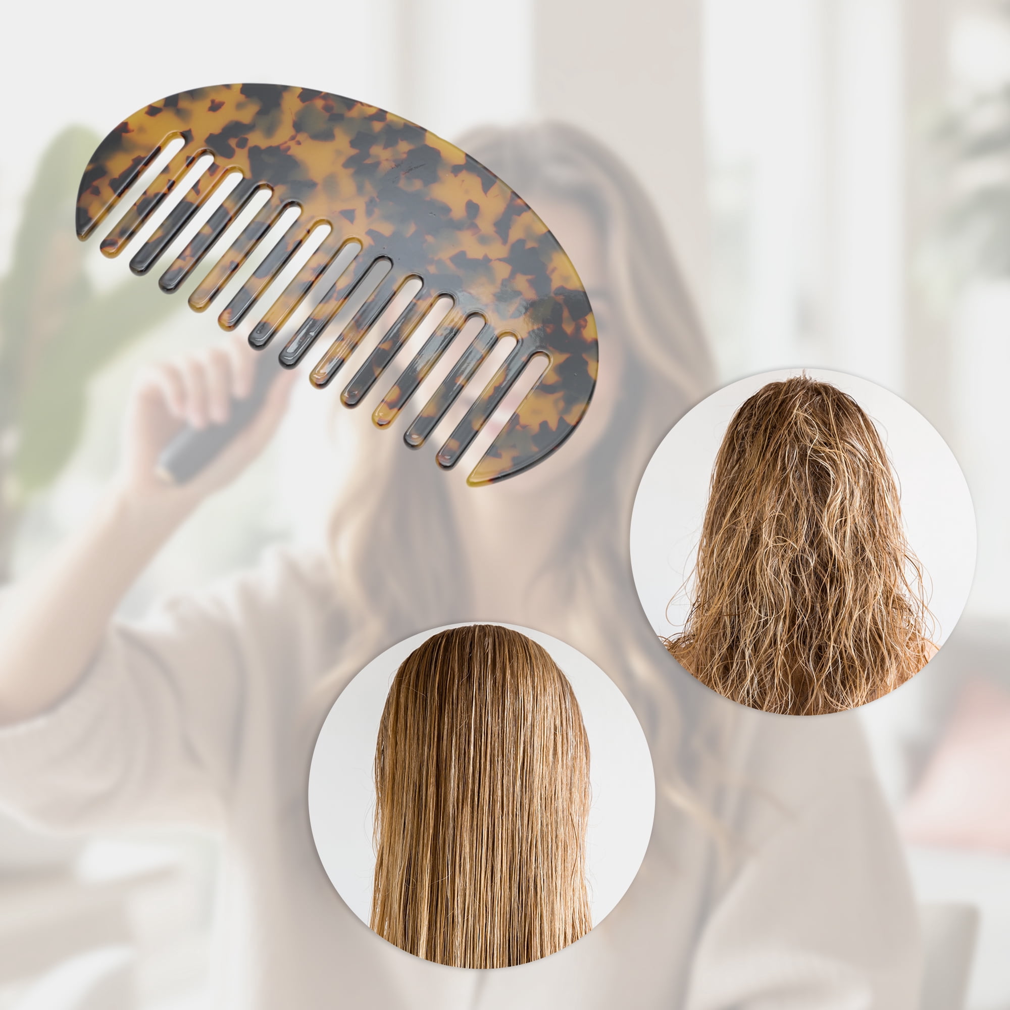 Unique Bargains 1 Pc Half Round Hair Comb for All Hair Types Styles Tortoiseshell Color
