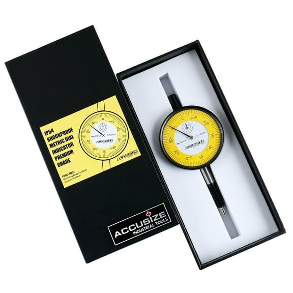 Accusize 0-1mm x 0.01mm Plain Back IP54 Shockproof Metric Dial Indicator Premium Grade, P900-S002