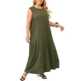 thumbnail image 4 of Casual Solid Round Neck Tank Sleeveless Army Green Plus Size Dresses (Women's), 4 of 4