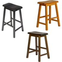 Legacy Decor Set of 2 Wood Saddleback 18" Dinning Height, Dining Room Stools in Distressed Oak Finish