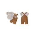 thumbnail image 2 of BemeyourBBs Newborn Baby Boy Summer Clothes Infant Boys Animal Outfit Striped Short Sleeve Romper Elephant Owl Embroidered Overall Suspender Shorts Set, 2 of 9