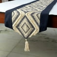 thumbnail image 3 of Decorative Blue Table Runner 6 - 8 Seater Table Runner (14 x 90 inch), Moroccan, Tassles & Lace Table Runner, Jacquard fabric Table Linen, Geometric Pattern Contemporary Style - Aissa, 3 of 10