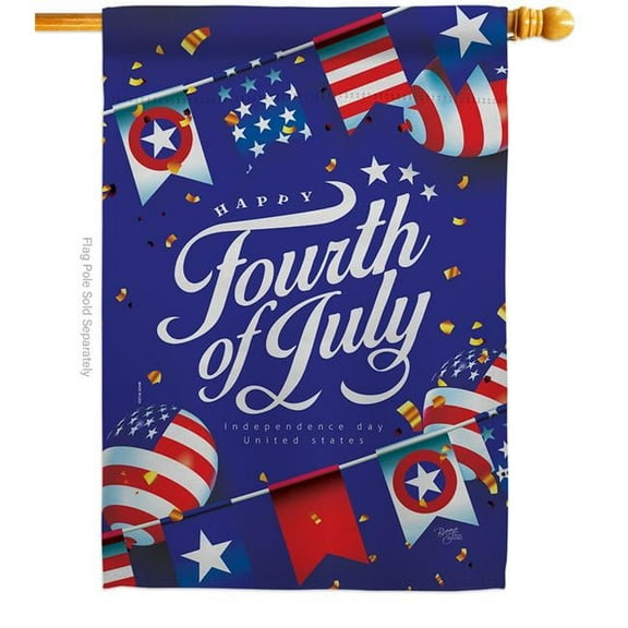 Breeze Decor H111098-BO 28 x 40 in. Celebrate Independence Day American Fourth of July Vertical House Flag with Double-Sided Decorative Banner Garden Yard Gift