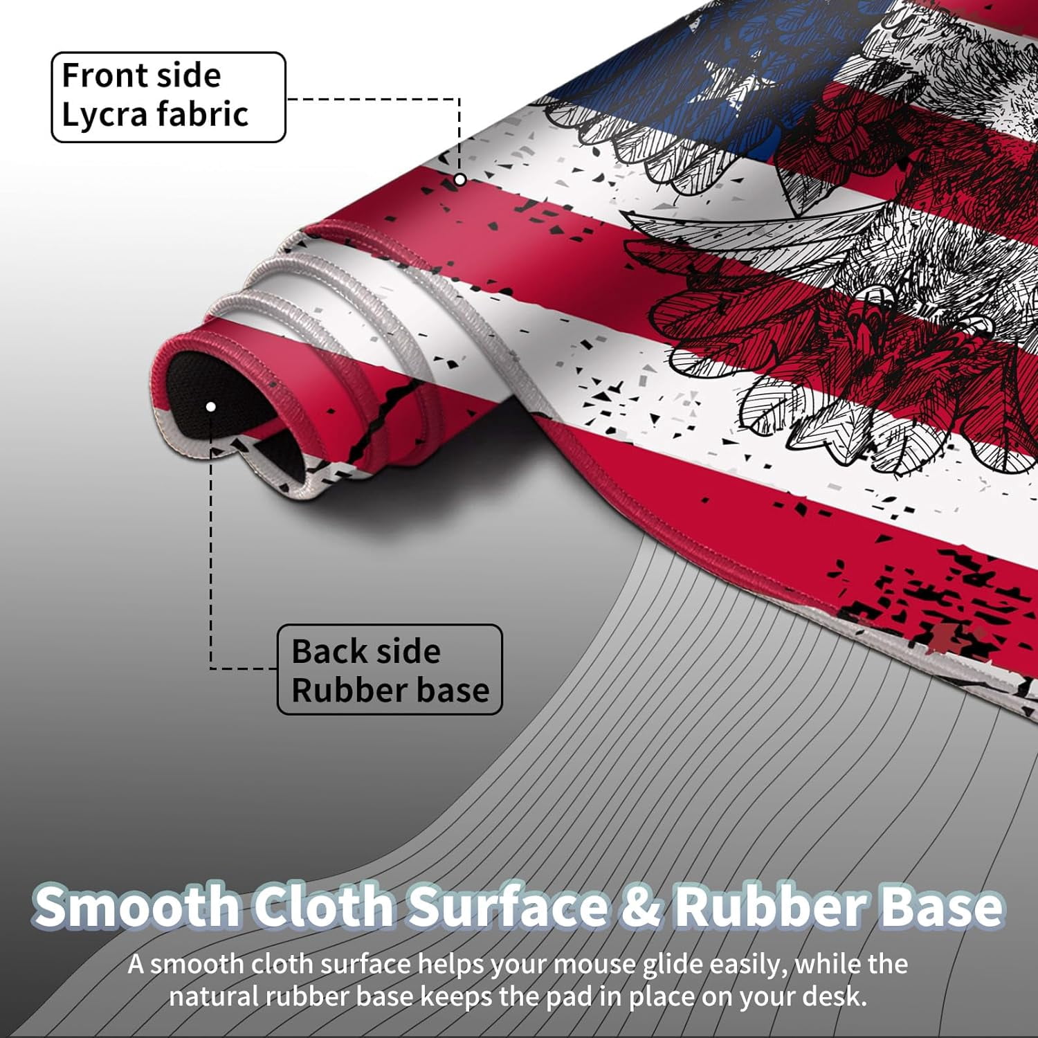 Big Gaming Mouse Pad, Extended 35.4" X 15.75" in Desk Pad for Keyboard and Mouse, Computer Keyboard Mouse Mat 3mm Thick XXL Rubber Mousepad for Laptop Gamer, Eagle American Flag