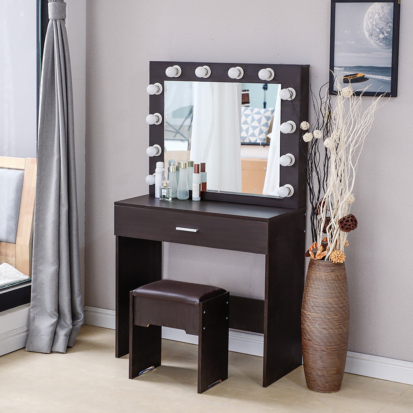 Details about   3 Drawer Vanity Table Set Dressing Table with Cushioned Stool Makeup Table Black 