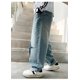 thumbnail image 4 of WILLBEST Pantalones Mujer Pantalones Vaqueros Cargo para Niños, Pantalones Vaqueros de Pierna Ancha, Cintura Elástica, Holgados, Con Bolsillo, Corte Recto, Informales, Sueltos y Cómodos. 13-14 Years, 4 of 8