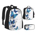 thumbnail image 2 of Naloa Blue Flying Butterflies Print Large Capacity Backpack Lunch Bag Pencil Case Combination 3 Piece Set for Student, 2 of 8