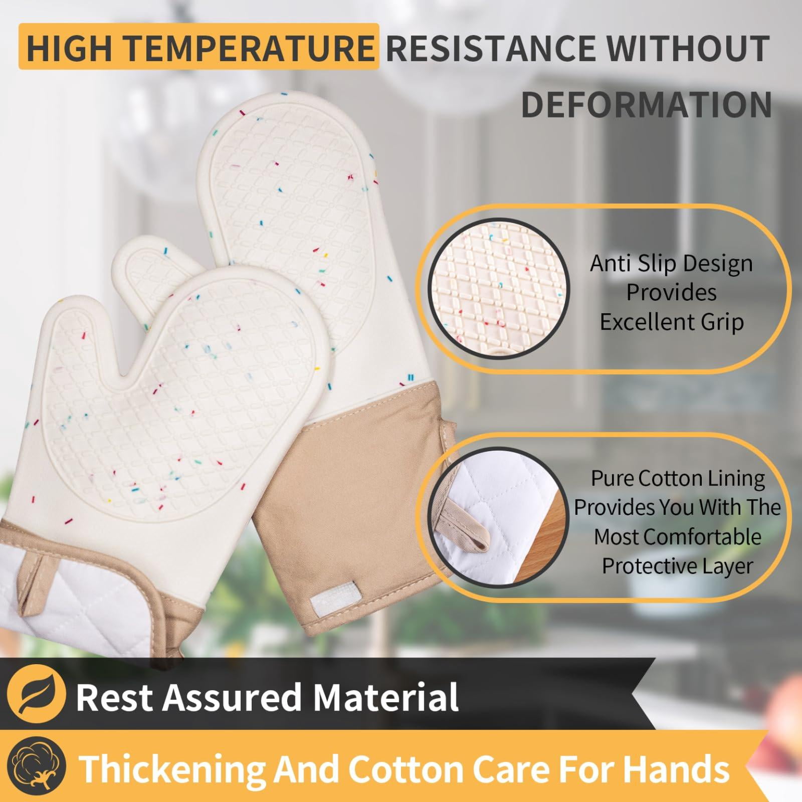 Oven Mitts Beige 4, Heat Resistant Kitchen Gloves for Baking Cooking
