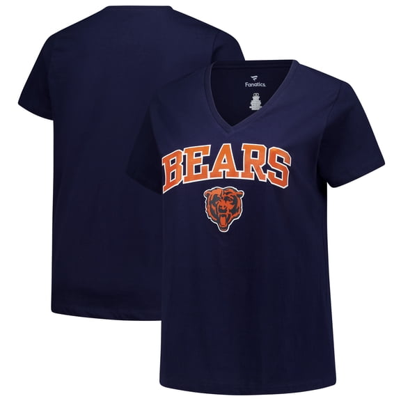 Women's Fanatics Navy Chicago Bears Plus Size Arch Over Logo V-Neck T-Shirt