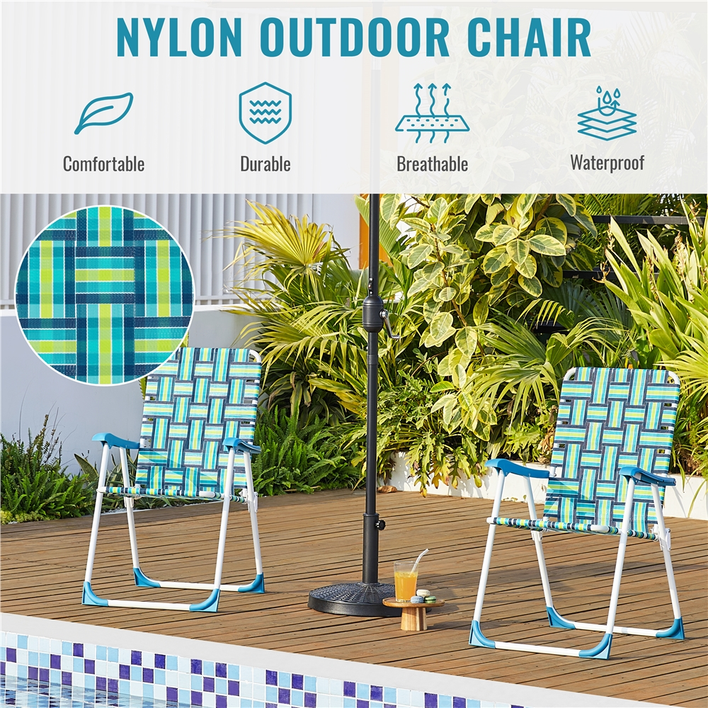 Renwick Patio Portable Webbed Folding Chairs for Garden and Poolside, Set of 2, Green