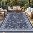 thumbnail image 2 of Navy Blue Floral Boho Outdoor Rug for Patio/Deck/Porch, Non-Slip Large Area Rug 4 x 6 Ft, Ethnic Tribe Abstract Art Flower Indoor Outdoor Rugs Washable Area Rugs, Reversible Camping Rug Carpet Runner, 2 of 8
