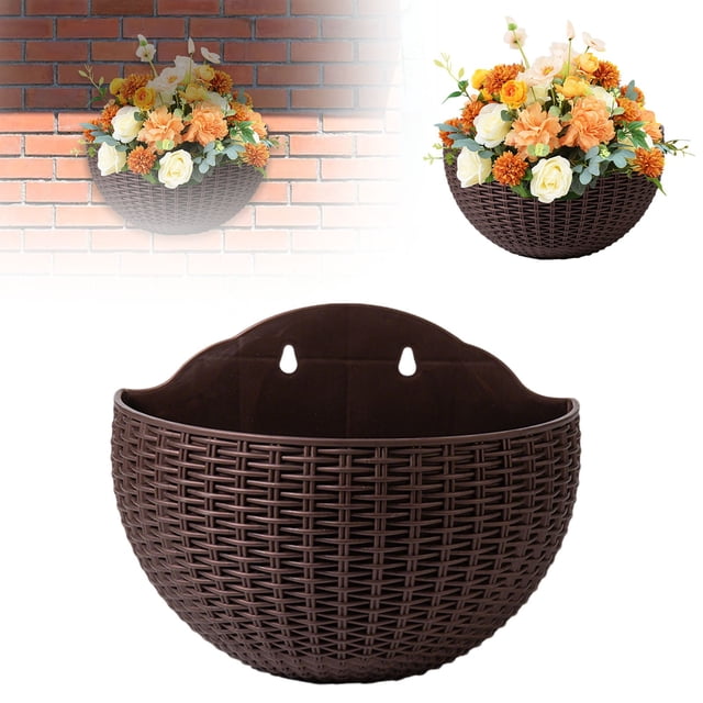 Vertical Wall Hanging Planter Decorative Imitation Rattan Half Round For Indoor Garden Balcony Shelf Fence Decoration