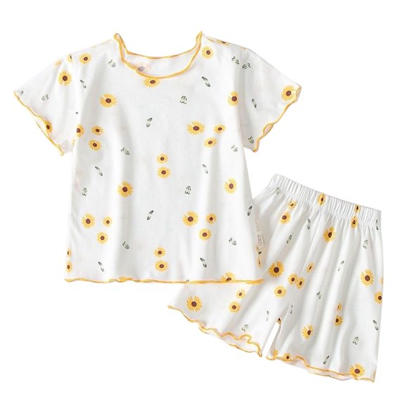 YunPes Toddler Girls Cute Floral Print Clothing Set Short Sleeve T-shirts & Shorts 2PC Outfits Lettuce Trim Graphic Loungewear Summer