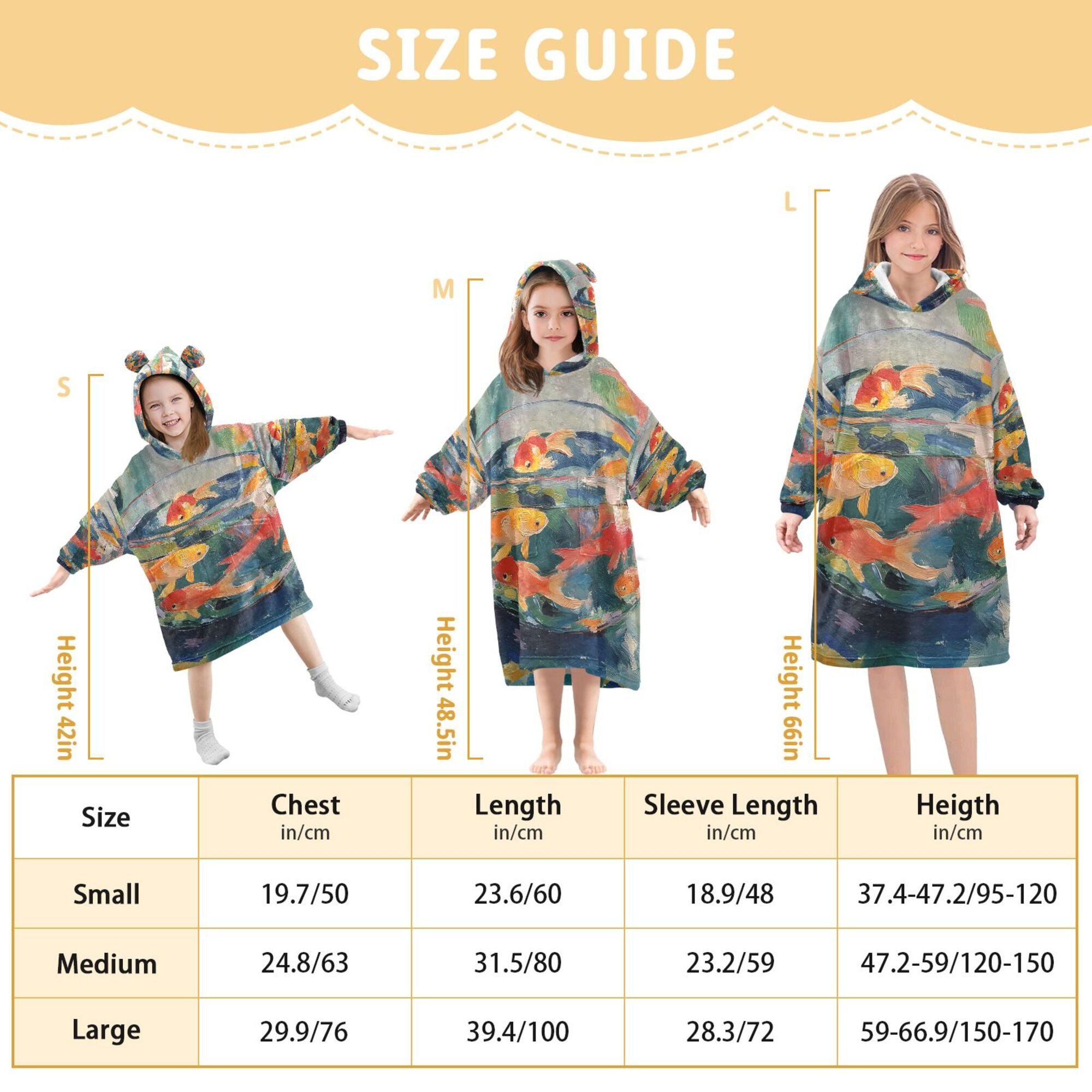 FORMRS Wearable Blanket Hoodie with Sleeves for Kids Cozy Flannel Sweatshirt, Green Goldfish