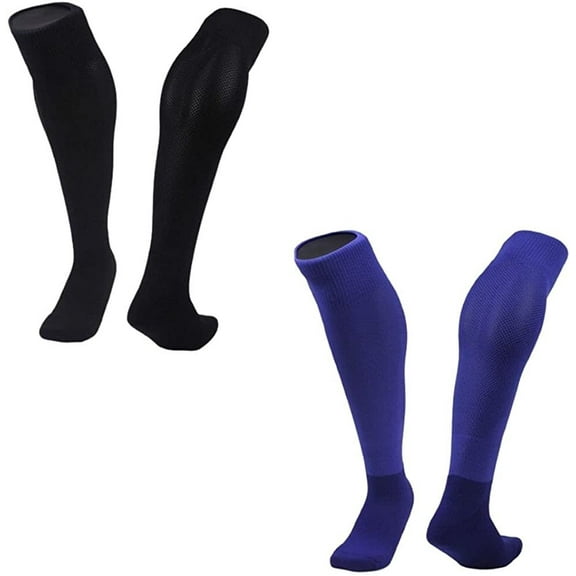 Lian LifeStyle 2 Pairs Exceptional Knee High Sports Socks for Soccer, Softball, Baseball and many other Sports XL0005 Size M Black,Blue