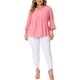 thumbnail image 2 of GRACE & GRANDEUR Blusas de mujer de talla grande con mangas 3/4, cuello en V, dobladillo peplum, lunares, estilo babydoll, 3X, blanco y marrón, 2 of 6