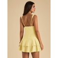 thumbnail image 2 of Yellow Women's Solid Color Deep V-Neck Ruffle Hem Sleeveless Dress,, 2 of 6