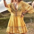 thumbnail image 4 of Swimsuit Coverup for Women Boho Lace Half Sleeve V Neck Loose Flowy Mini Dress Beach Cover Up Bathing Suit Dress, 4 of 5