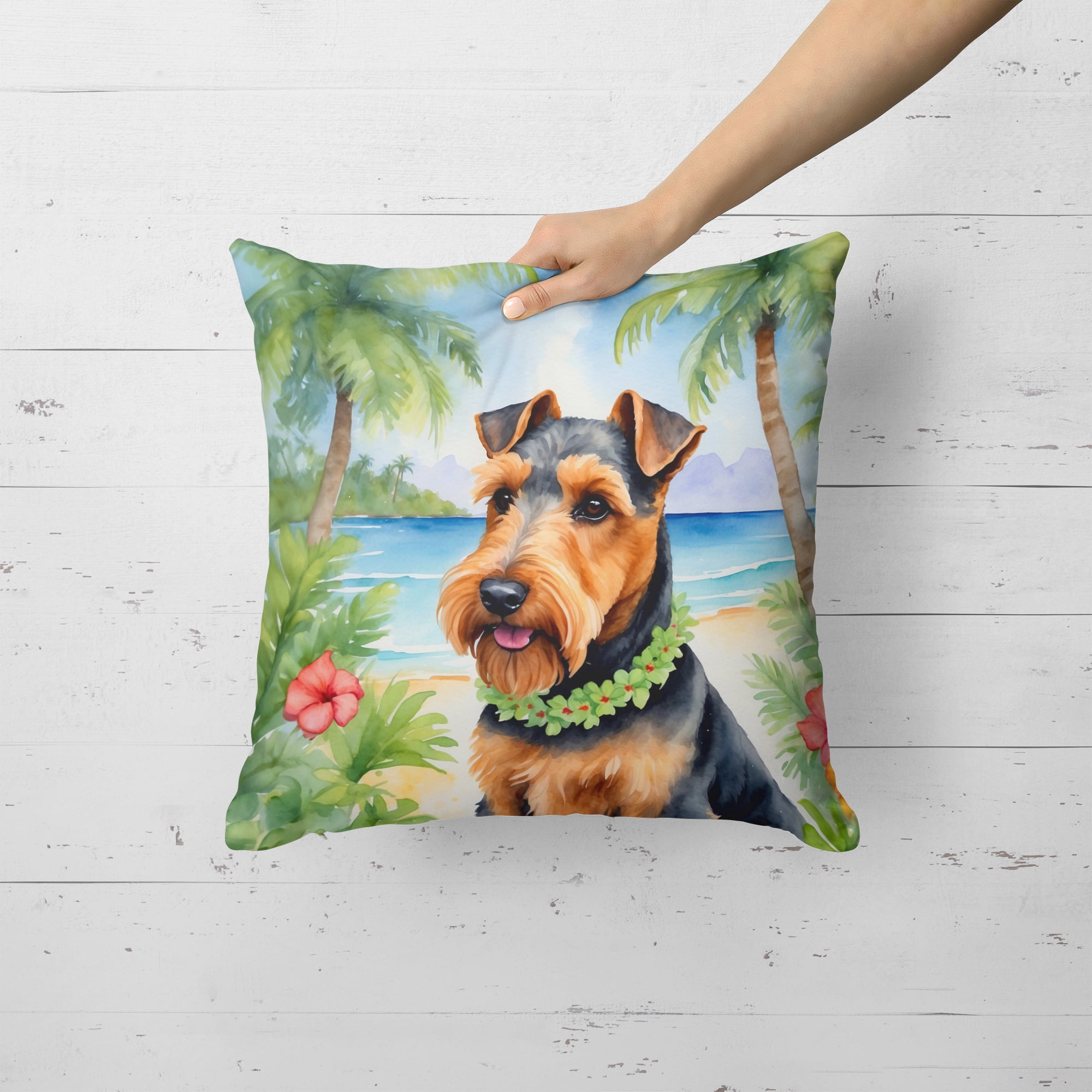 Welsh Terrier Luau Throw Pillow 18 in x 18 in