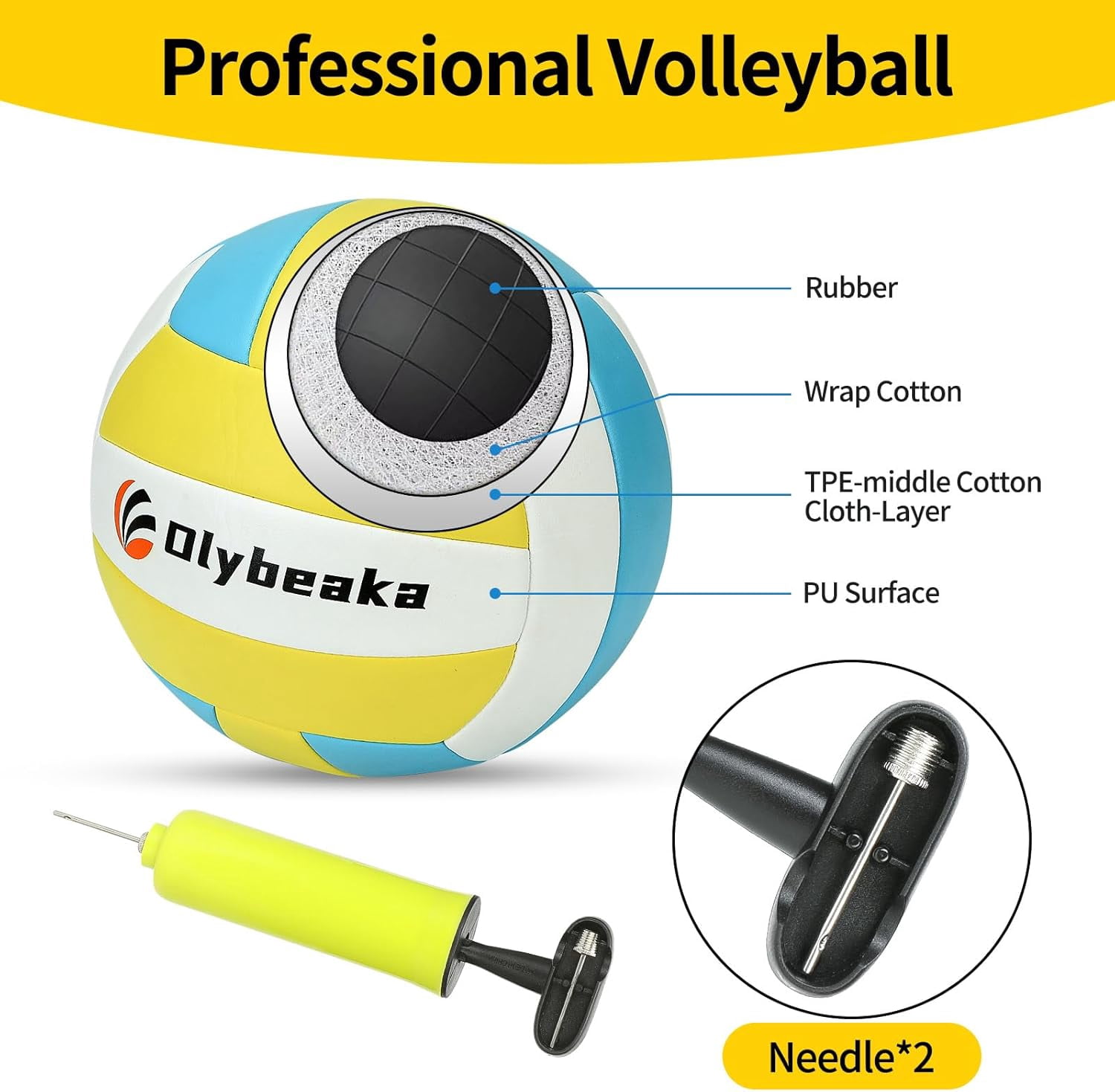 Portable Outdoor Volleyball Net Set for Backyard Beach with Adjustable Poles, Soft PU Volleyball & Pump, Carry Bag and Durable Anti-Sagging Net