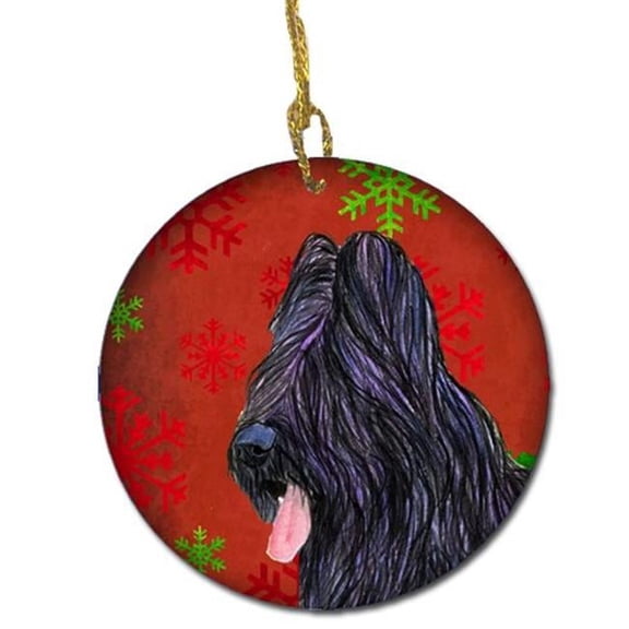 Briard Red Snowflakes Holiday Christmas Ceramic Ornament